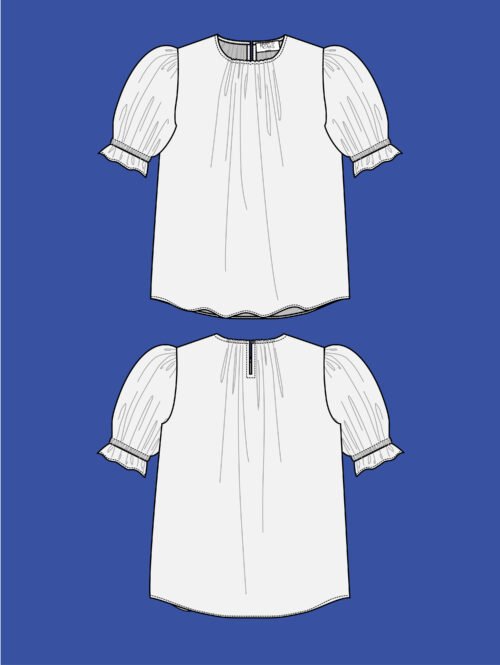 Illustration du patron blouse femme Ruby – version manches ballon courtes