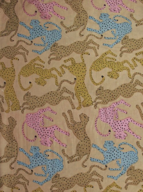 Block Print indien- ballet de Léopards Rose Bleu Ocre – Image 3