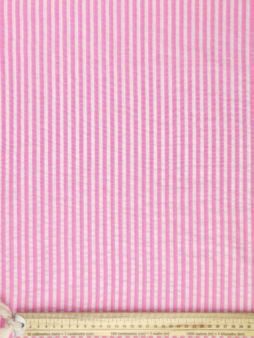 Seersucker - rayures Rose fluo Blanc – Image 4