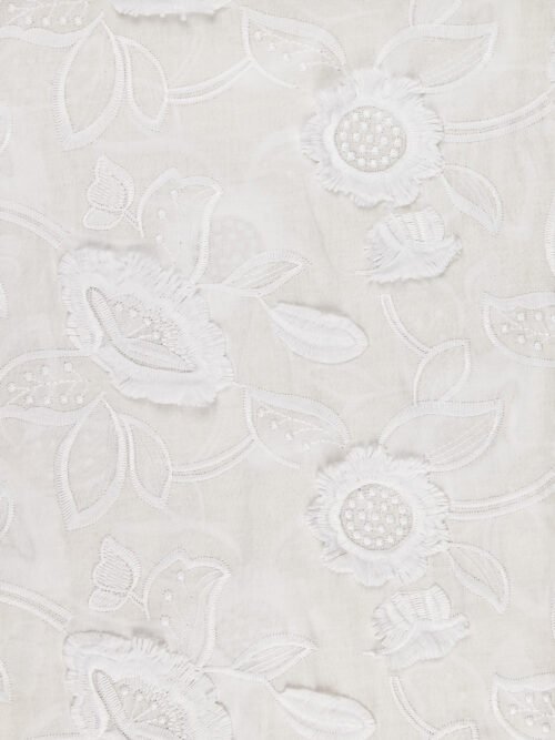Voile de coton à fleurs brodées blanc – Image 5