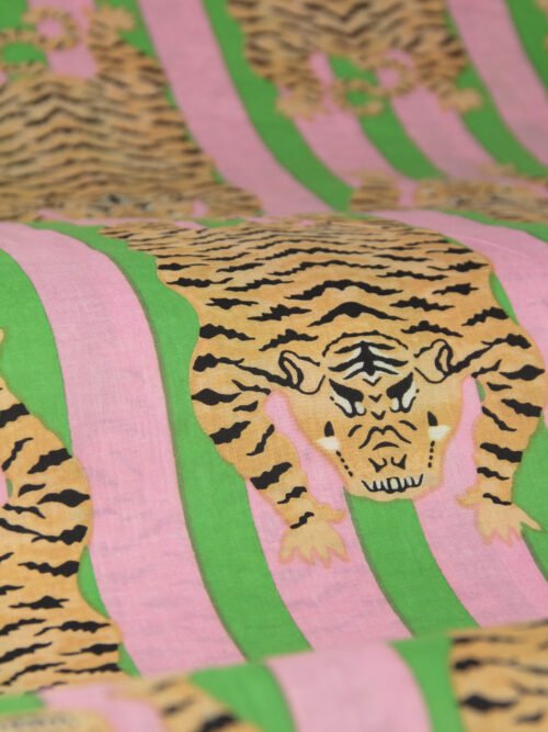 Block Print Indien -Tigres Tibétains Rose Vert