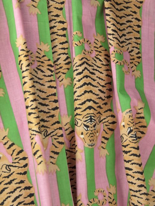 Block Print Indien -Tigres Tibétains Rose Vert – Image 4