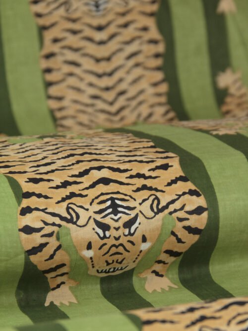 Block Print Indien -Tigres Tibétains Vert