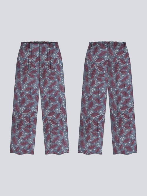 Tissu block print lotus pourpre – kit couture pantalon Nomad