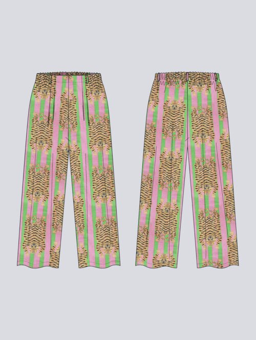 Tissu block print tigre tibétain – kit couture pantalon Nomad