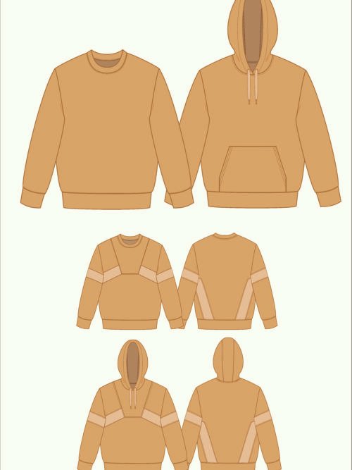 Sweat Bauhaus femme décliné : coupe épurée, découpes graphiques, col rond ou capuche, poche kangourou en option