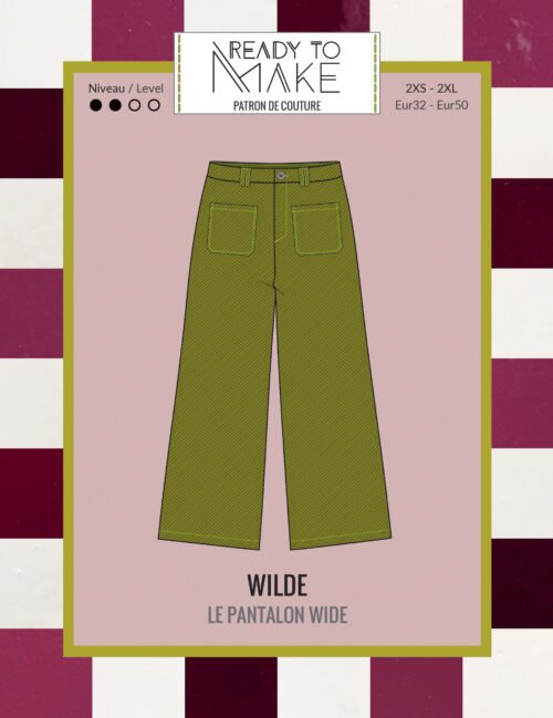 Pochette du patron couture pantalon femme Wilde, coupe wide, 4 poches plaquées, pinces dos, ceinture à passants