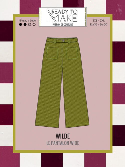 Pochette du patron couture pantalon femme Wilde, coupe wide, 4 poches plaquées, pinces dos, ceinture à passants