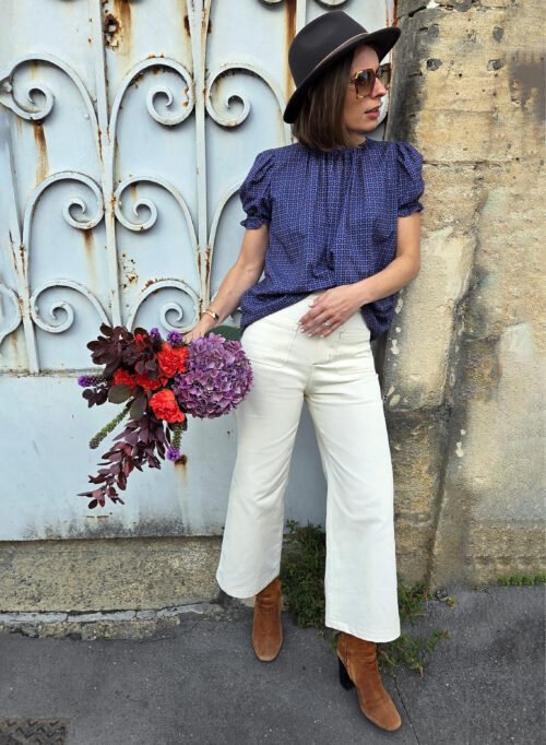 Pantalon Wilde plein pied face : coupe wide, 4 poches plaquées, ceinture à passants