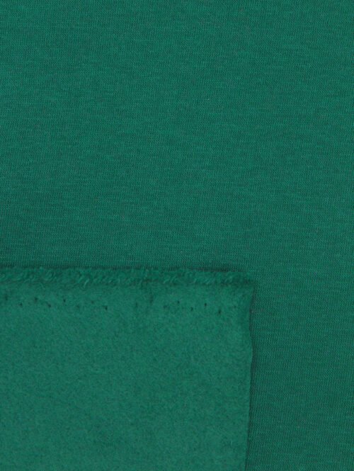 Vue rapprochée de l’endroit et de l’envers gratté du tissu molleton bleu vert sarcelle.
